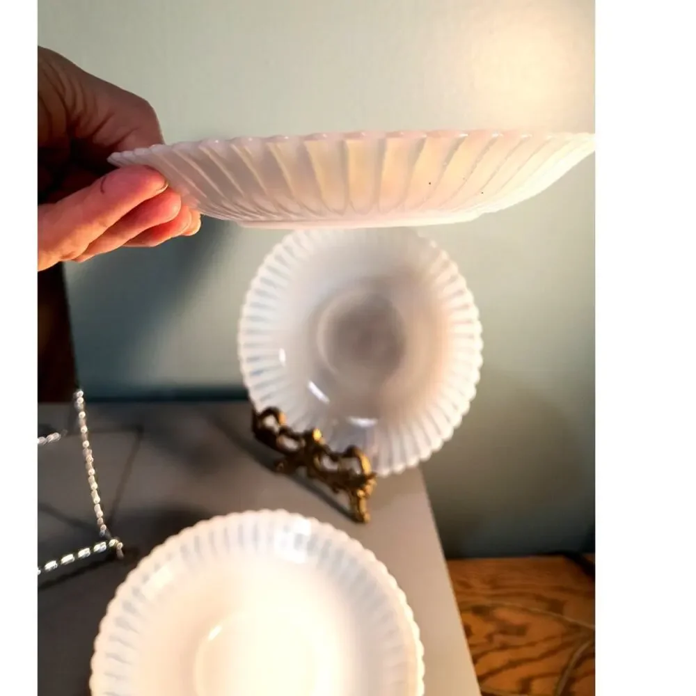 848 Set of 4 Saucers Monax Milk Glass Macbeth Evans Petalware